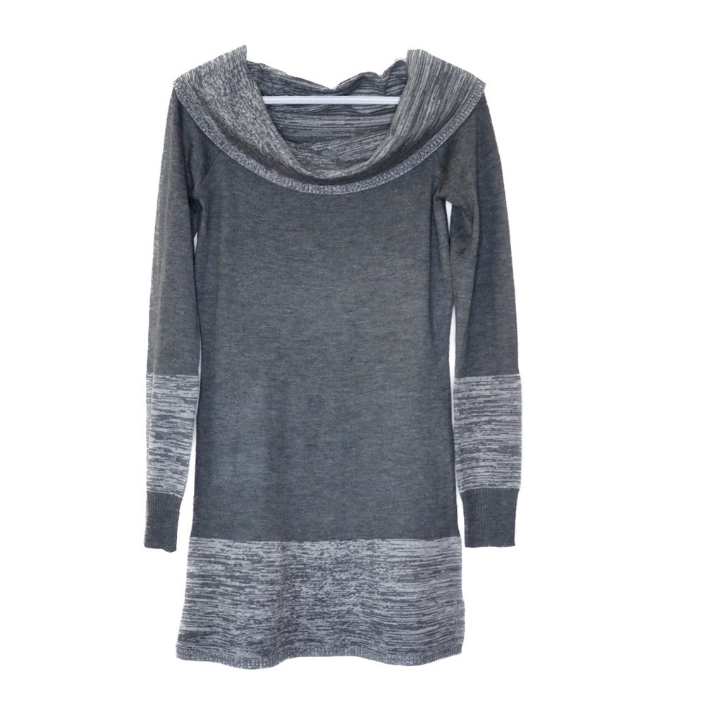 Bebe Off Shoulder Bodycon Grey Wool Blend Sweater Dress Cowl Neck Size Medium